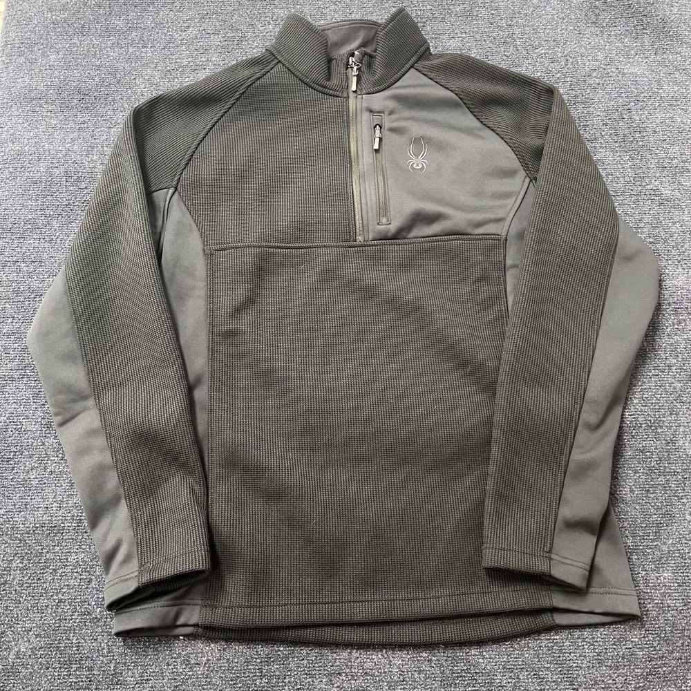 Spyder Sweater Mens XL Black 1/4 Zip Waffle Fleece Pullover Skiing Top Outdoor